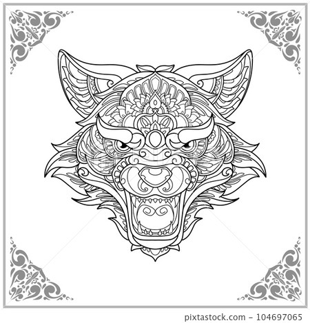 Wolf zentangle arts isolated on white background of illustration 104697065