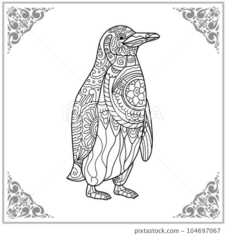 penguin zentangle arts. isolated on white background of illustration penguin zentangle arts. isolated on white background of illustration 104697067