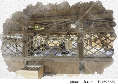 Watercolor-style Murotsu Kamo Shrine Gonden, Mitsu-cho, Tatsuno City, Hyogo Prefecture 104697289