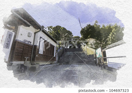 兵庫縣龍野市三津町水彩風格的室津加茂神社參道 104697323