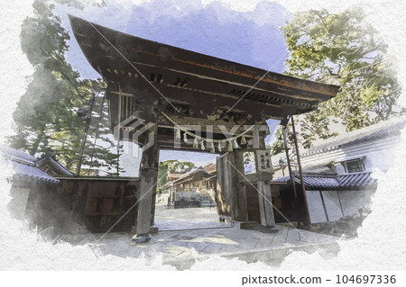 水彩風格室津加茂神社四足門兵庫縣龍野市三津町 104697336