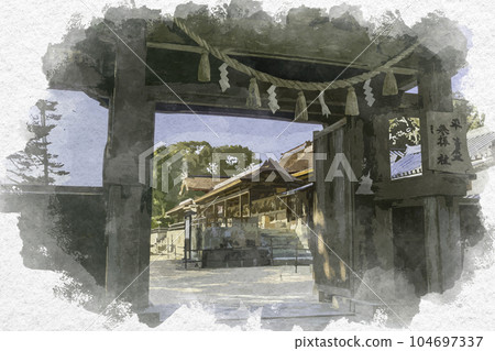 水彩風格室津加茂神社四足門兵庫縣龍野市三津町 水彩風格室津加茂神社四足門兵庫縣龍野市三津町 104697337