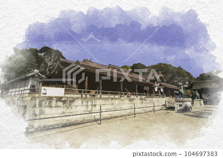 Watercolor-style Murotsu Kamo Shrine Main Building Mitsu-cho, Tatsuno City, Hyogo Prefecture Watercolor-style Murotsu Kamo Shrine Main Building Mitsu-cho, Tatsuno City, Hyogo Prefecture 104697383