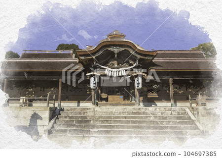 水彩風格的室津加茂神社本殿兵庫縣龍野市三津町 104697385