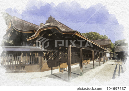 水彩風格的室津加茂神社本殿兵庫縣龍野市三津町 水彩風格的室津加茂神社本殿兵庫縣龍野市三津町 104697387