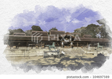 水彩風格的室津加茂神社本殿兵庫縣龍野市三津町 104697389