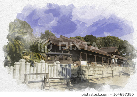 Watercolor-style Murotsu Kamo Shrine Main Building Mitsu-cho, Tatsuno City, Hyogo Prefecture 104697390