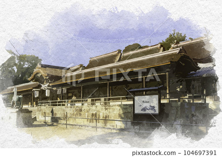 Watercolor-style Murotsu Kamo Shrine Main Building Mitsu-cho, Tatsuno City, Hyogo Prefecture 104697391