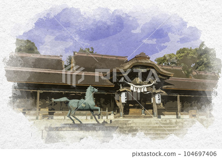 Watercolor-style Murotsu Kamo Shrine Main Building Mitsu-cho, Tatsuno City, Hyogo Prefecture Watercolor-style Murotsu Kamo Shrine Main Building Mitsu-cho, Tatsuno City, Hyogo Prefecture 104697406