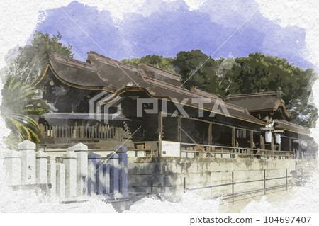 Watercolor-style Murotsu Kamo Shrine Main Building Mitsu-cho, Tatsuno City, Hyogo Prefecture Watercolor-style Murotsu Kamo Shrine Main Building Mitsu-cho, Tatsuno City, Hyogo Prefecture 104697407