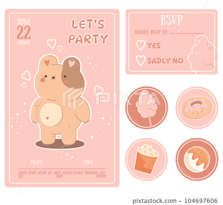 Party invitationtemplate,birthday,Rsvp, stickers. 104697606