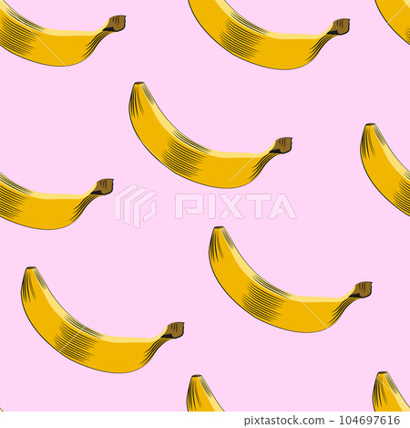 Cartoon banana pattern on a pink background.  104697616