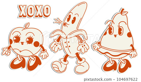 Xoxo banana peach pear groovy illustration sticker 104697622