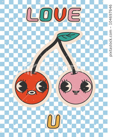 LOVE U cartoon style pink and red cherry icon LOVE U cartoon style pink and red cherry icon 104697646