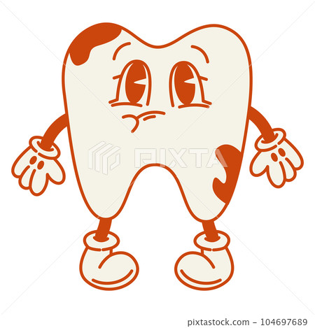 Cartoon cute sad tooth with caries 104697689