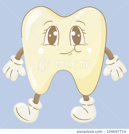 Cartoon cute happy tooth.70, 80, retro style. Cartoon cute happy tooth.70, 80, retro style. 104697714