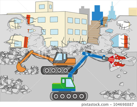 使用重型機械進行建築拆除工作。 使用重型機械進行建築拆除工作。 104698887