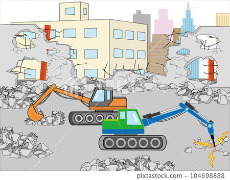 使用重型機械進行建築拆除工作。 104698888