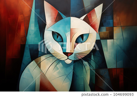 Abstract white cat painting in the style of pablo picasso. Pet. Animals art. Illustration, Generative AI. Abstract white cat painting in the style of pablo picasso. Pet. Animals art. Illustration, Generative AI. 104699093