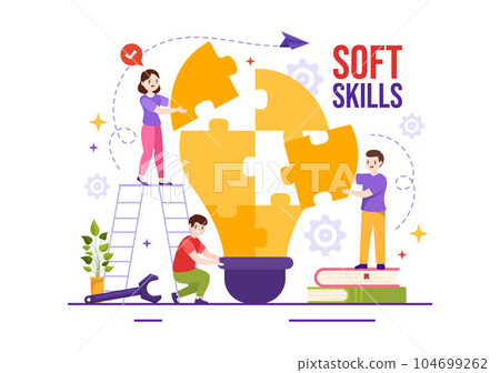 Soft Skills Vector Illustration of Office Workers Empathy, Communication, Idea Development, Skill and Education at Work in Flat Background Template Soft Skills Vector Illustration of Office Workers Empathy, Communication, Idea Development, Skill and Education at Work in Flat Background Template 104699262