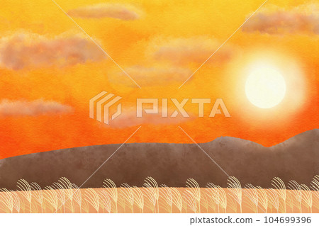 A beautiful background illustration of pampas grass and a sunset Autumn image 104699396
