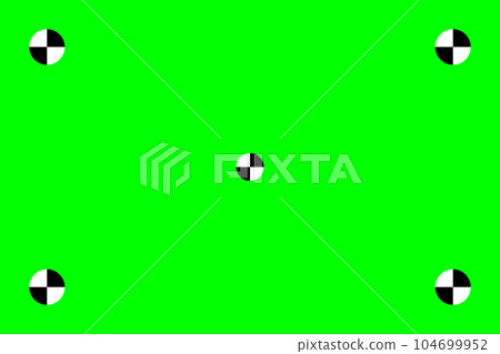 Green screen with VFX motion tracking markers. Template for cinema industry. Video maker instrument. Chroma key color video footage with track point. Vector illustration. 104699952