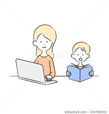 Illustration material of a child reading with a parent who is working Illustration material of a child reading with a parent who is working 104700016
