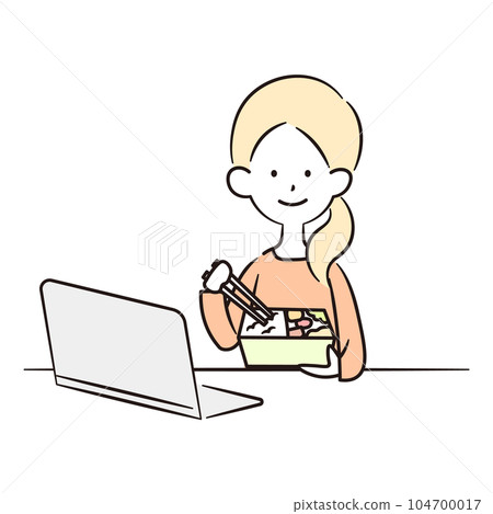 Illustration material of a business woman eating lunch Illustration material of a business woman eating lunch 104700017
