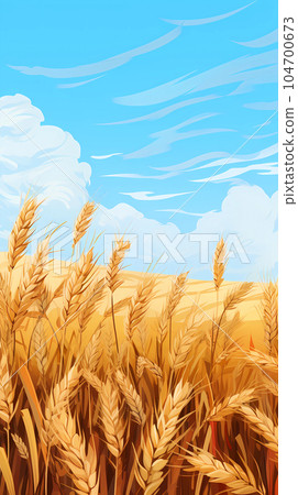 Hand drawn cartoon beautiful autumn wheat field illustration 104700673