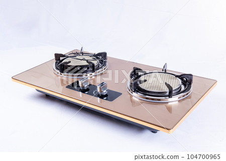 Closeup shot  domestic kitchen gas stove. 104700965