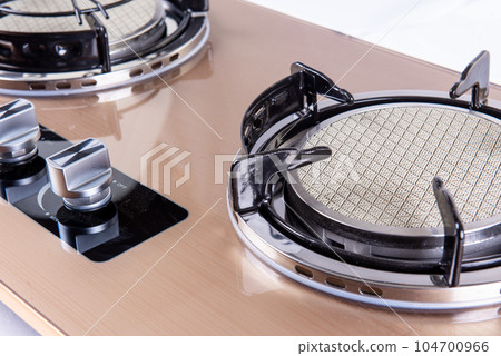 Closeup shot  domestic kitchen gas stove. 104700966