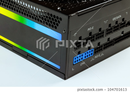 Power supply it computer part for system unit assembly to computer on white isolated background 104701613