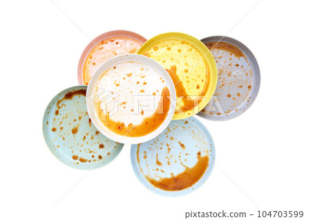 Dirty dishes on white background. Top view Dirty dishes on white background. Top view 104703599