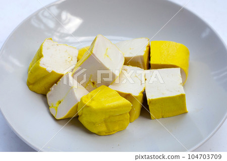 Yellow tofu on white background. Yellow tofu on white background. 104703709
