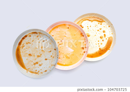 Dirty dishes on white background. Top view Dirty dishes on white background. Top view 104703725