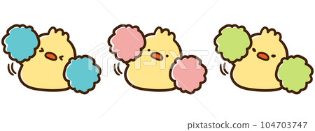Illustration of three cute chick characters cheering hard 104703747