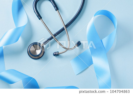 Blue awareness ribbon with stethoscope, world diabetes day 104704863