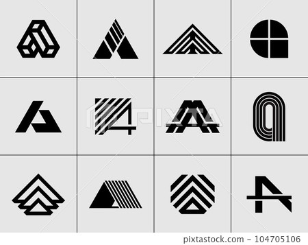 Set of line abstract letter A logo design branding. Business initial A logo set. 104705106