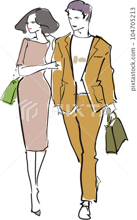 man and woman walking arm in arm man and woman walking arm in arm 104705213