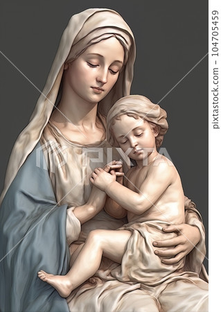 Image of the statue of the Orthodox Virgin Mary with the baby AI 104705459