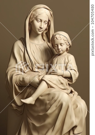 Statue of the Orthodox Virgin Mary with the Child AI Statue of the Orthodox Virgin Mary with the Child AI 104705480