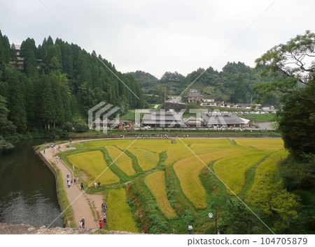 Yamato Town, Kumamoto Prefecture, view from the Stone Tsukuri Bridge Roadside Station and Goro Takigawa Yamato Town, Kumamoto Prefecture, view from the Stone Tsukuri Bridge Roadside Station and Goro Takigawa 104705879