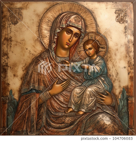 Traditional Orthodox icon of the Virgin Mary with the Child AI 104706083