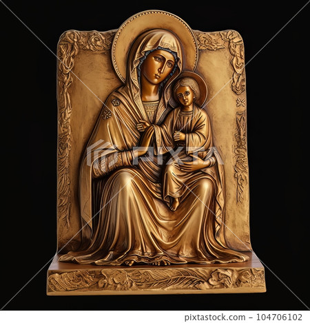 Traditional Orthodox icon of the Virgin Mary with the Child AI Traditional Orthodox icon of the Virgin Mary with the Child AI 104706102