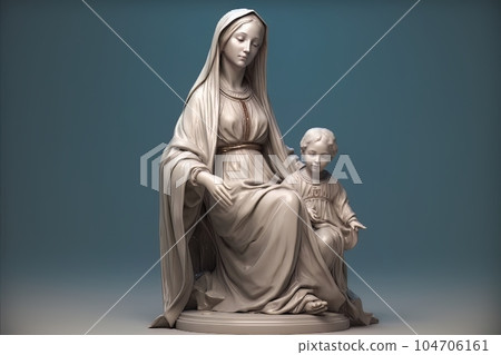 Photo illustration of the Orthodox Mother of God Virgin Mary with the baby biblical picture AI 104706161
