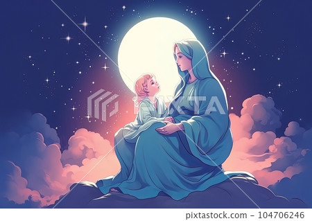 Photo illustration of the Orthodox Mother of God Virgin Mary with the baby biblical picture AI Photo illustration of the Orthodox Mother of God Virgin Mary with the baby biblical picture AI 104706246