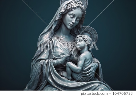Photo illustration of the Orthodox Mother of God Virgin Mary with the baby biblical picture AI 104706753