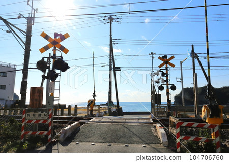Chiba Katsuura Railroad crossing by the sea 104706760