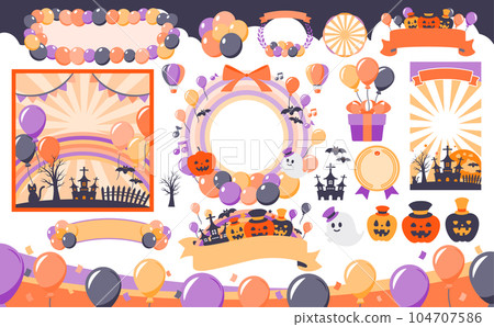可用於秋季萬聖節/萬聖節流行和可愛活動標題設計和處理的矢量框架 104707586