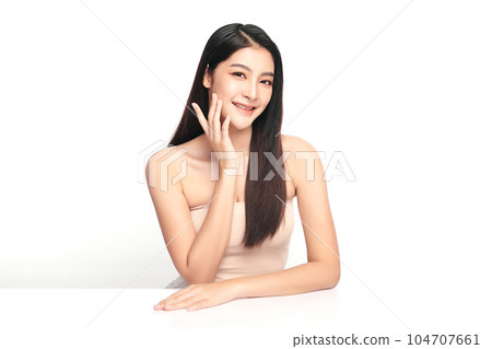 Beautiful young asian woman with clean fresh skin on white background, Face care, Facial treatment, Cosmetology, beauty and spa, Asian women portrait. Beautiful young asian woman with clean fresh skin on white background, Face care, Facial treatment, Cosmetology, beauty and spa, Asian women portrait. 104707661